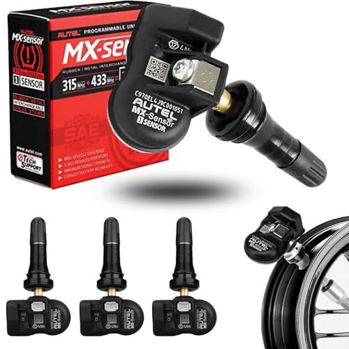 Autel Sensor MaxiTPMS Autel MX Sensor 4pcs Universal Tire Sensor Dual Frequency 315MHz/433MHz TPMS Sensor Rubber Stem Programmable by TS508 TS408 TS508WF TS608 MS906TS ITS600 MS906PRO-TS
